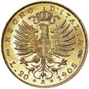 Itálie, Italské království, Vittorio Emanuele III (1900-1946), 20 lir 1905, Řím