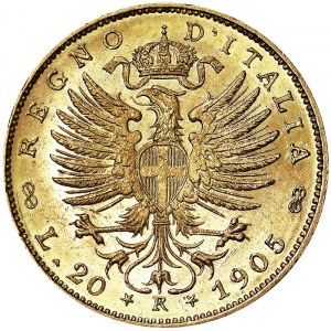 Taliansko, Talianske kráľovstvo, Vittorio Emanuele III (1900-1946), 20 Lire 1905, Rím