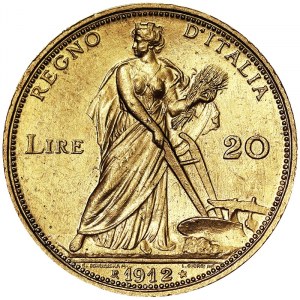 Taliansko, Talianske kráľovstvo, Vittorio Emanuele III (1900-1946), 20 Lire 1912, Rím