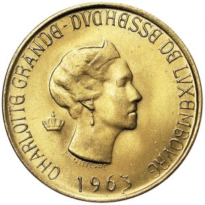 Lussemburgo, Regno, Charlotte (1919-1964), 20 franchi 1963, Bruxelles