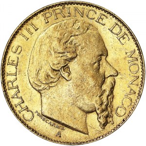 Monaco, Principato, Carlo III (1856-1889), 20 franchi 1879, Parigi
