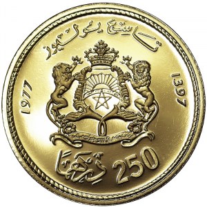 Maroko, kráľovstvo, Hassan II (1381-1420 AH) (1962-1999 AD), 250 dirhamov 1977