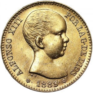 Španielsko, kráľovstvo, Alfonso XIII (1886-1931), 20 Pesetas 1889, Madrid