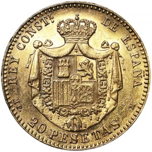 Royaume d'Espagne, Royaume, Alphonse XIII (1886-1931), 20 Pesetas 1889, Madrid