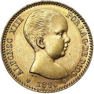 Království Španělsko, Království, Alfonso XIII (1886-1931), 20 pesetas 1890, Madrid