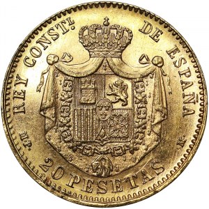 Royaume d'Espagne, Royaume, Alphonse XIII (1886-1931), 20 Pesetas 1890, Madrid