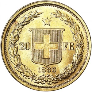 Suisse, Confédération suisse (1848-date), 20 Francs 1886