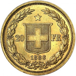 Suisse, Confédération suisse (1848-date), 20 Francs 1886