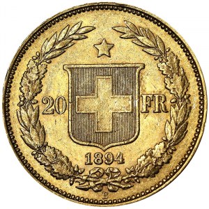 Switzerland, Swiss Confederation (1848-date), 20 Francs 1894