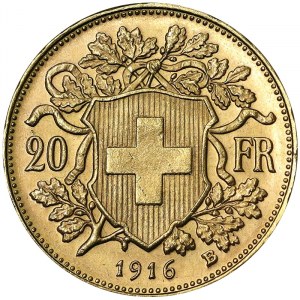 Schweiz, Schweizerische Eidgenossenschaft (1848-datum), 20 Franken 1916