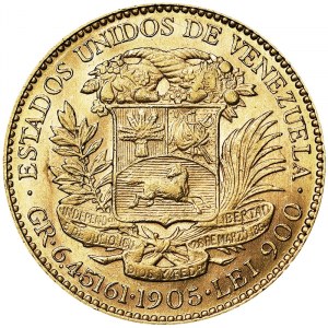 Venezuela, République (1823-2000), 20 Bolivares 1905