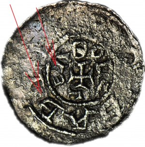 RR-, Bolesław III Krzywousty 1107-1138, Denar, Bischof und Ritter, doppelte Inschrift auf der Rückseite