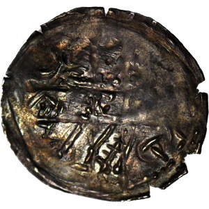 Boleslav I. Vysoký 1163-1201, denár ca. 1177-1201, Figury/Široký kříž, R2