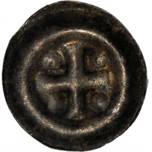 Poľsko, Brakteat, 2. polovica 13. storočia, grécky kríž so štyrmi guľami v rohoch