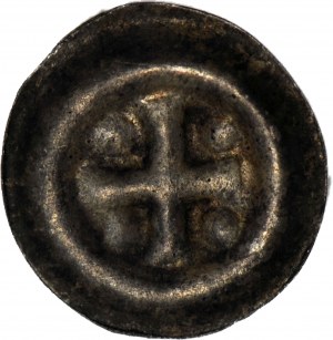 Polsko, Brakteat, 2. polovina 13. století, řecký kříž se čtyřmi koulemi v rozích