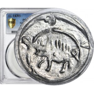 R-, Świdnické kniežatstvo, Z. Luxemburczyk, Halerz ca. 1430 DZIK, R3, mincovňa
