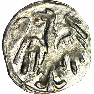 Silésie, Georges de Podiebrad 1454-1462, Halerz sans date, Lion/Aigle, monnaie, R5, plumes d'aigle longues et fines