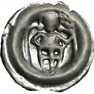 RR-, Ordine Teutonico, Brakteat 1247-1258, Torun, Cavaliere con scudo, raro