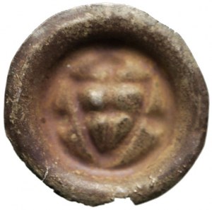 R-, Teutonic Order, Brakteat, Shield with a cross on the sides and at the top three spheres