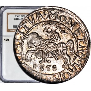 R-, Sigismondo II Augusto, Mezzo penny 1558, Vilnius, L/LITVA, zecca, più raro