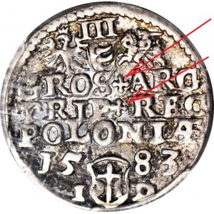 R-, Stefan Batory, Trojak 1583, Olkusz, croix au revers - rare