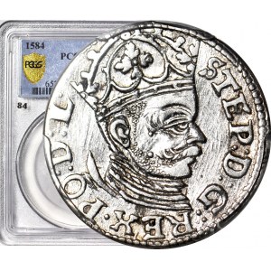 Stefan Batory, Trojak 1584, Ryga, wysoka korona, piękny
