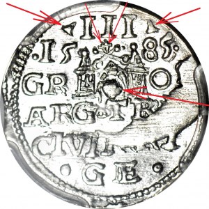 RR-, Stefan Batory, Trojak 1585, Riga, mincovna, dvojitý kříž