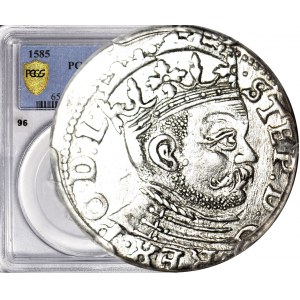 R-, Stefan Batory, Trojak 1585, Riga, großer Kopf, selten, Münze