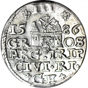Stefan Batory, Trojak 1586, Riga, kleiner Kopf, schön