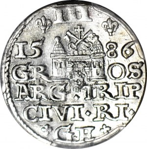 Stefan Batory, Trojak 1586, Riga, kleiner Kopf, schön