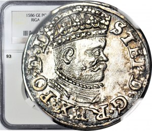 Stefan Batory, Trojak 1586, Ryga, mała głowa, piękny