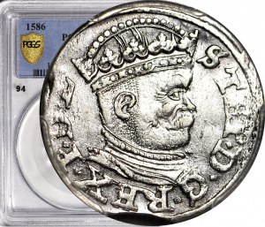 Stefan Batory, Trojak 1586, Ryga, mała głowa, piękny