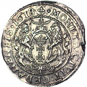R-, Sigismondo III Vasa, Ort 1618, Danzica, croce, S-B dalle zampe di leone, bella