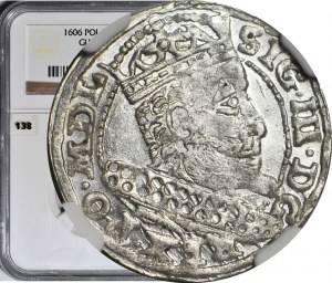 R-, Sigismund III Vasa, 1606 penny, obverse of a troika