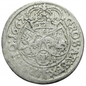 John II Casimir, Sixpence 1667 TLB, Cracow, Slepowron without shield