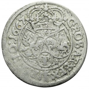 John II Casimir, Sixpence 1667 TLB, Cracow, Slepowron without shield