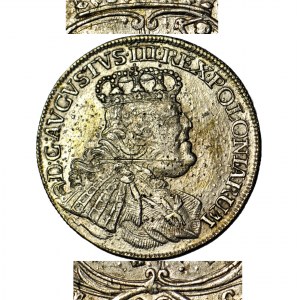 RR-, August III Sas, Ort 1754, Lipsko, JEDINÁ VARIÉTA S PRIPOJENÝM DUKÁTOVÝM TARKOM, veľmi zriedkavá