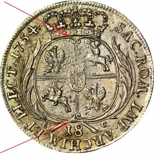 RR-, August III Sas, Ort 1754, Lipsko, JEDINÁ VARIETA S PŘIPOJENOU DUKÁTOVOU ZNAČKOU, velmi vzácná