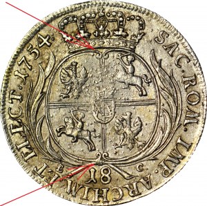 RR-, Augusto III Sas, Ort 1754, Lipsia, L'UNICA VARIETÀ CON IL TARCO DI DUKATE CONNESSO, molto rara