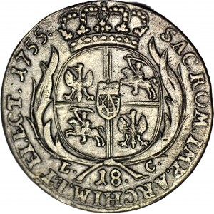 R- August III Sas, Ort 1755 LC (instead of EC), Leipzig, rare