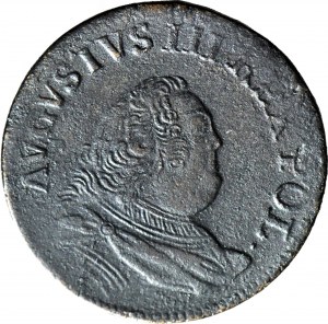 RR-, August III Saxon, 1754 penny - numeral 3, anomalous