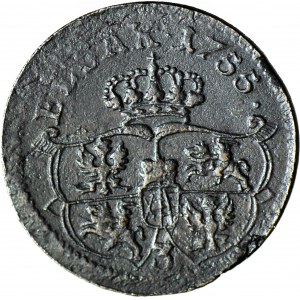 RR-, agosto III Sas, 1755 penny, Grünthal