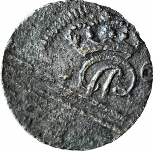 RRR-, August III, Szeląg 1763 Elbląg, destrukt, awers pozytywowy, rewers negatywowy