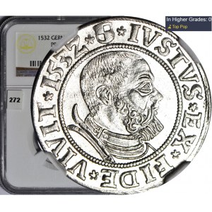 Knížecí Prusko, Albrecht Hohenzollern, Penny 1532, Königsberg, EXKLUZIVNÍ