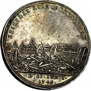 R-, Slesia, Medaglia 1749r, argento 32,5 mm, Kittel, Esplosione di una polveriera, Wrocław