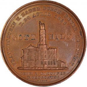 Sliezsko, medaila 1858 41 mm, zničenie radnice v Ząbkowiciach Śląských
