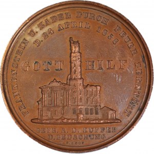 Śląsk, Medal 1858 41mm, zniszczenie ratusza w Ząbkowicach Śląskich