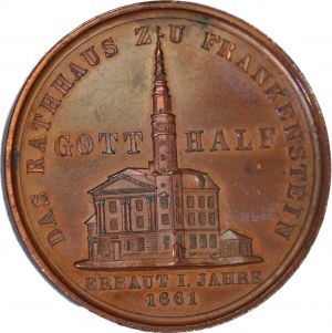 Śląsk, Medal 1858 41mm, zniszczenie ratusza w Ząbkowicach Śląskich