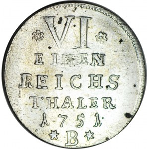 Schlesien, Friedrich II., 1/6 Taler 1751/0 B, Wrocław, geprägt