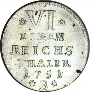 Schlesien, Friedrich II., 1/6 Taler 1751/0 B, Wrocław, geprägt